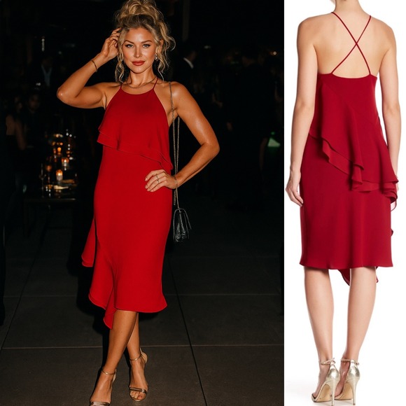 NWT Laundry by Shelli Segal Womens Red Ruffle  Halter Dress Size 8 Wedding Guest - Picture 1 of 11